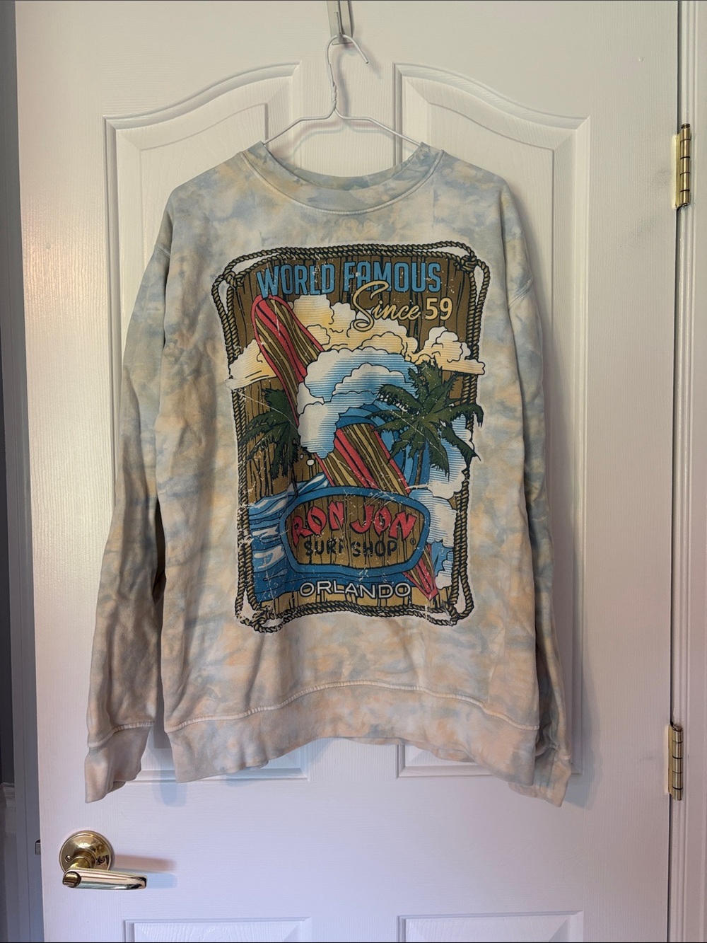 Ron Jon Orlando Tie-Dye Crewneck Sweatshirt - Light Blue/Beige
